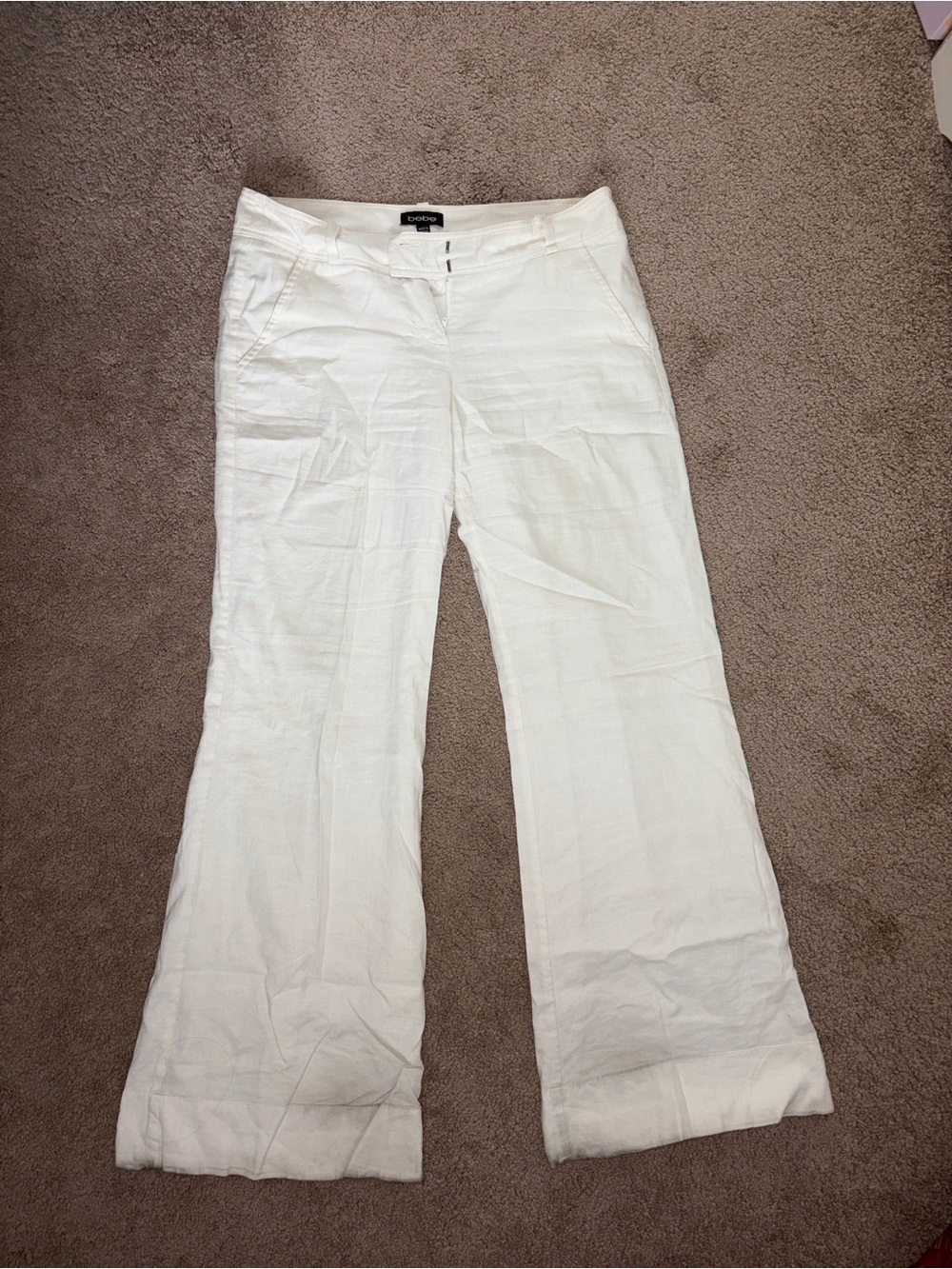 bebe White Wide-Leg Linen Pants